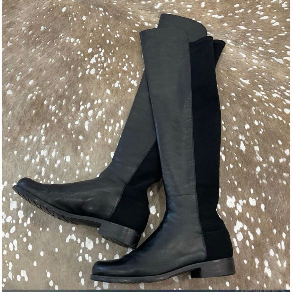Stuart Weitzman Women's Size 6 Kaia Knee High Riding Boots Black Leather Suede